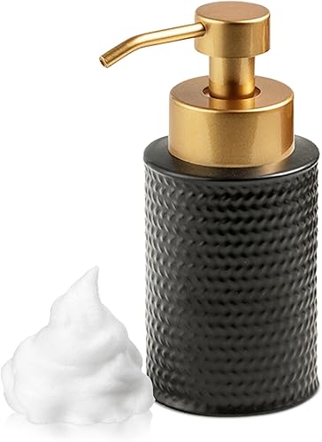 Tmore Dispensador de jabón de espuma de cerámica de 11.5 oz11.5 fl oz, botella de jabón espumosa para platos de manos, dispensador de loción mate