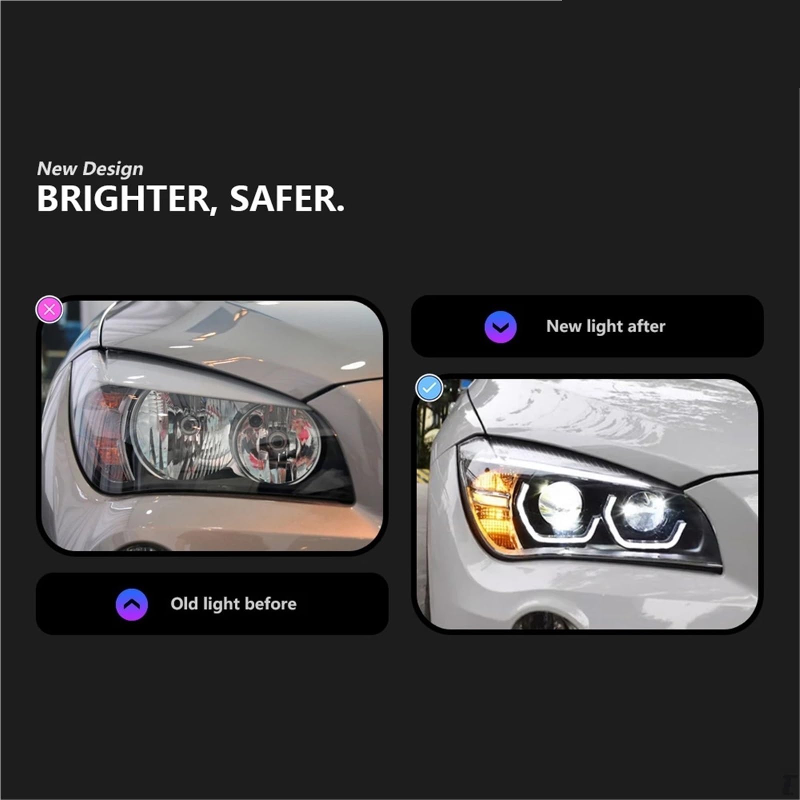 1 par compatible for X1 E84 lámpara de cabeza 2011-2015 accesorio de coche luces antiniebla luz de circulación diurna DRL H7 LED Bi Xenon bombilla faros(Original Halogen)