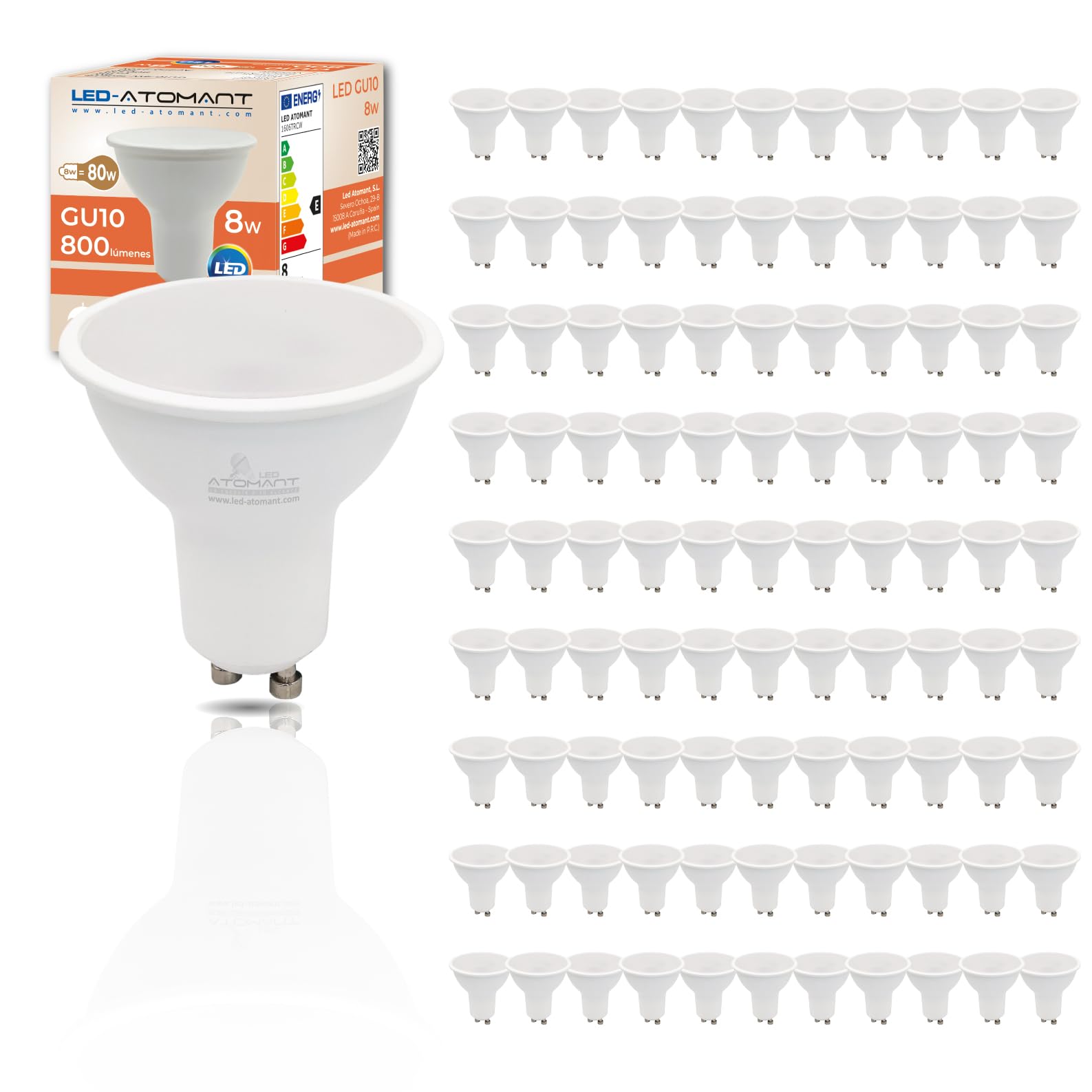 LED ATOMANT 100x Lampadina LED GU10 8W Bianco Neutro 800lm | 4500K