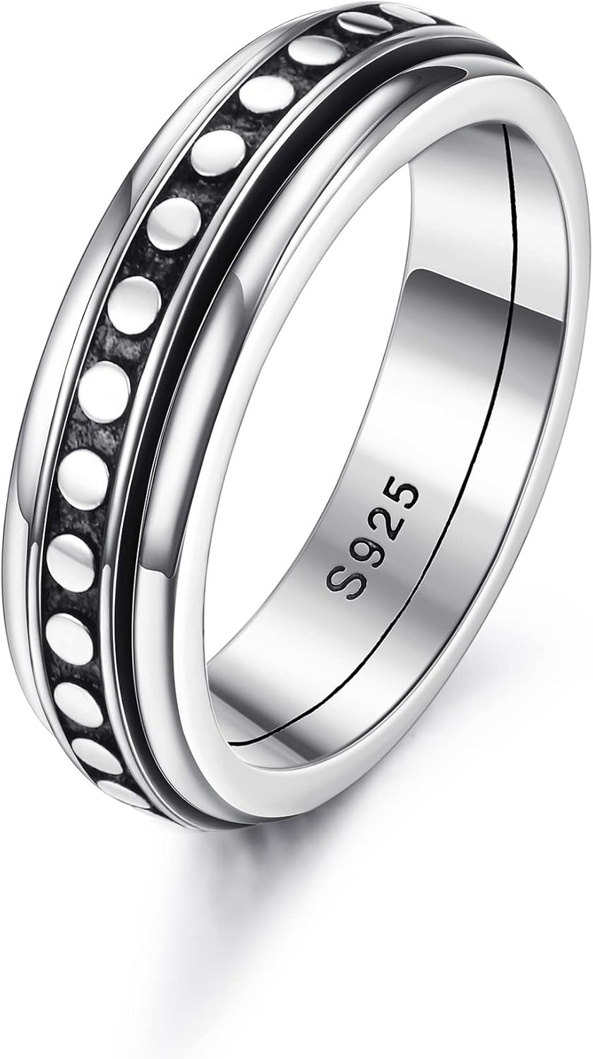 MILACOLATO Anxiety Rings for Women Men 925 Sterling Silver Spinner Fidget Rings Platinum Plated Band Thumb Rings Worry Stress Relieving Boredom ADHD Autism Ring Jewelry Gifts