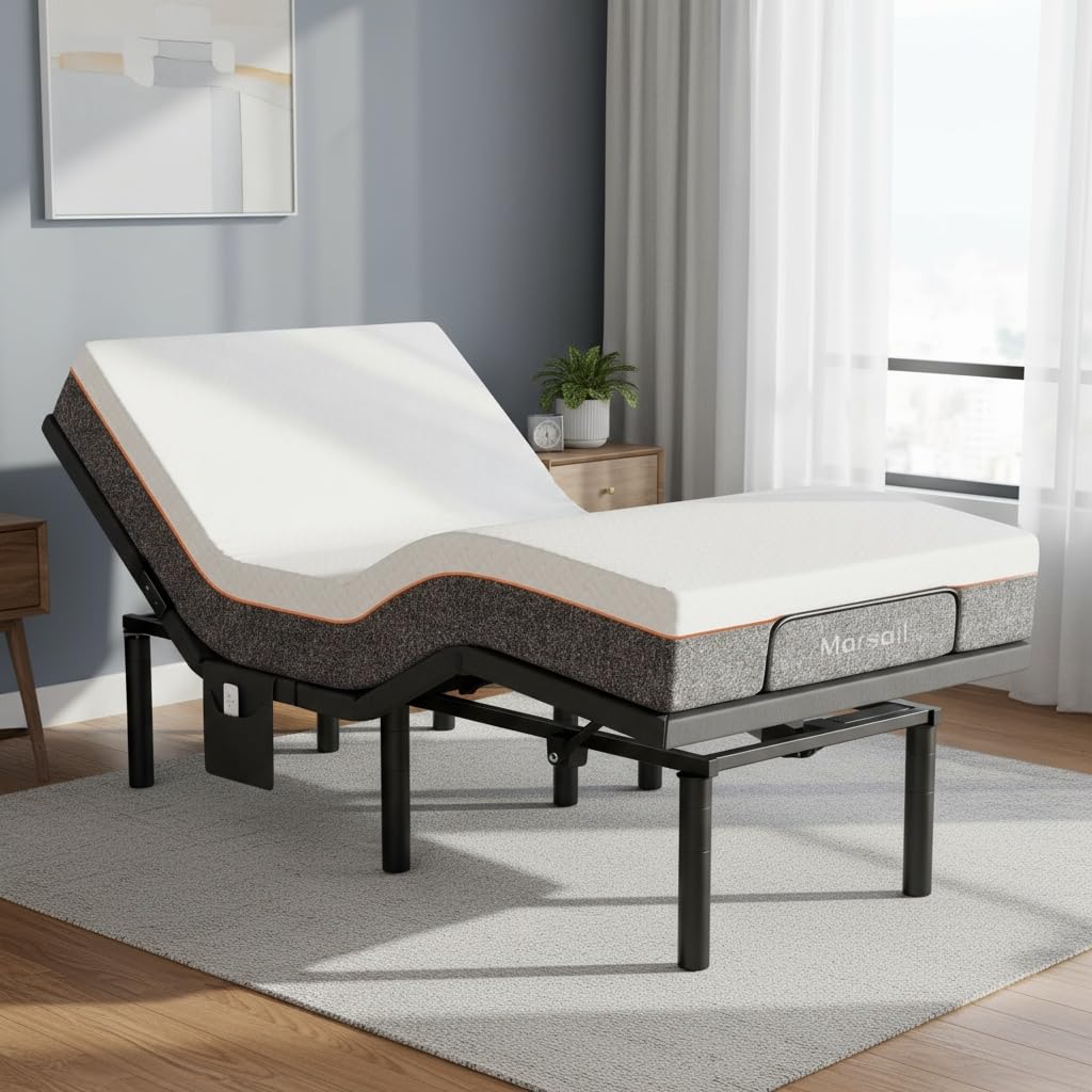 Marsail MS01 Queen Adjustable Bed Frame &amp; 8-Inch Gel Memory Foam Mattress Set,Premium Adjustable Base Includes Wireless Remote, Under-Bed Nightlight, and 4 Customizable Height Settings