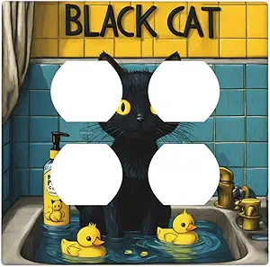 Decorative Outlet Covers Novelty Black Cat Funny Duck Bath 2 Gang Wall Plate Cover Double Duplex Receptacle Two Switch Light Switch Cover Plate Jumbo Dual Faceplate