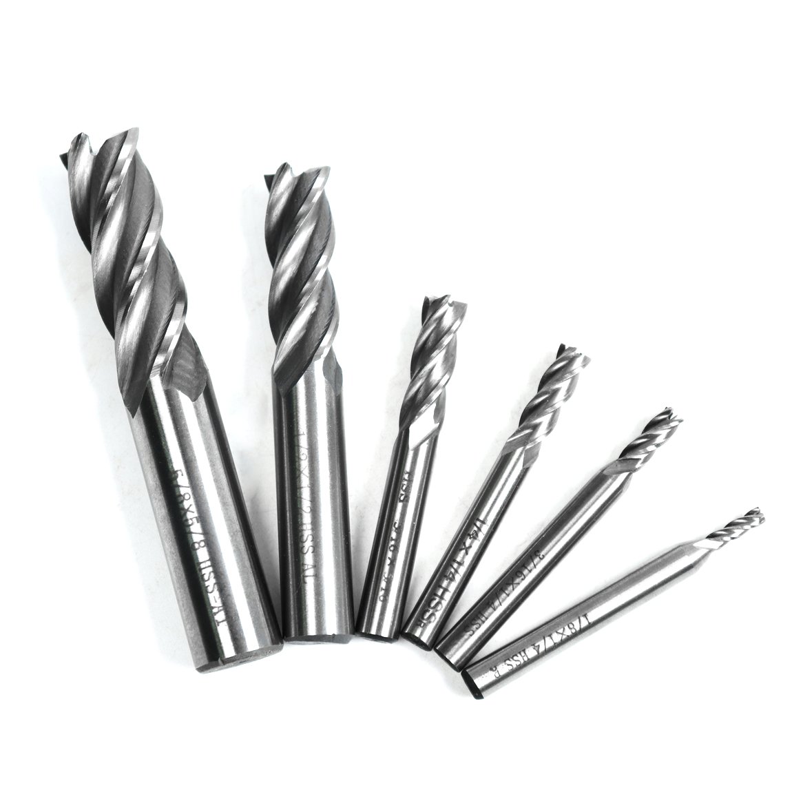 Atoplee 6pcs HSS CNC 4 Flutes End Mill Cutter Milling Machine Cutter Drill Bit 1/8" 5/16" 3/16