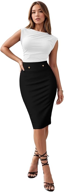 pollera Ponte de nailon para mujer Hybrid & Company | Tejido ponte de nailon de primera calidad, comodidad elástica, diseño de pollera lápiz, largo por debajo de la rodilla, ideal para la oficina y un estilo informal.