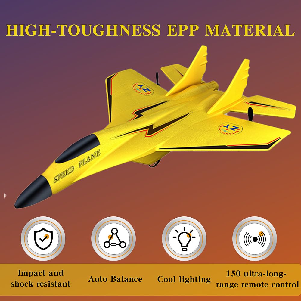 XUXLEKK F-22 RC Plane, 2.4 GHz Remote Controlled Aircraft, 3CH RC Aircraft RTF with Gyro System & LED Lights, Foam Remote Controlled Aircraft, USB Charging RCPlane for Beginners Adults (Yellow) 1