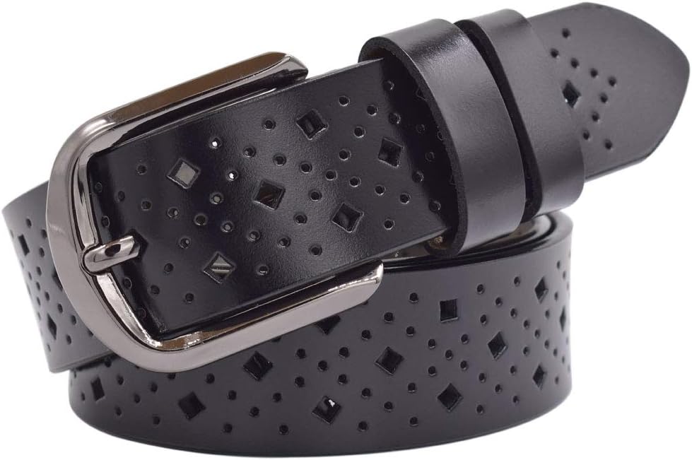 Hollow Leather Belts for Women, Soft Leather Womens Belts with Pin Buckle