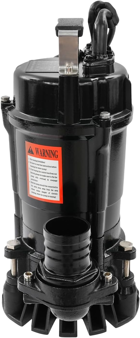 Submersible Sewage Pump 750W 1HP, 5019 GPH Cast Iron & Copper Construction, 59ft Max Head, IP68 Thermal Overload Protection for Basement, Septic Tanks, Sewer Ejector & Flooded Areas
