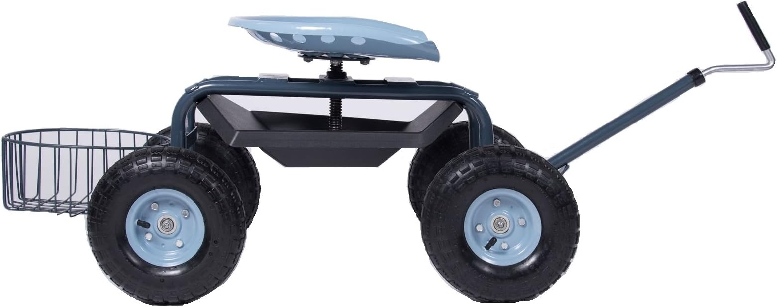 Gardien Scoot-N-Steer Rolling Garden Seat with Extendable Handle and Large Storage Basket