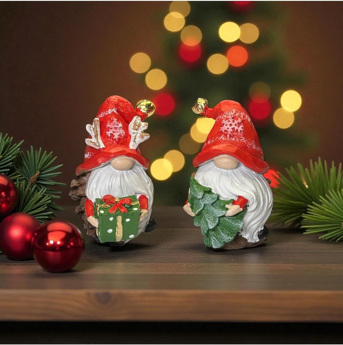 SODEF Christmas Gnome Figurines, Decorative Santa Elf Decorations, Holiday Shelf Ornaments, Pine Cone Accents, 2-Piece Set, Multicolor - Multicolor, One Size