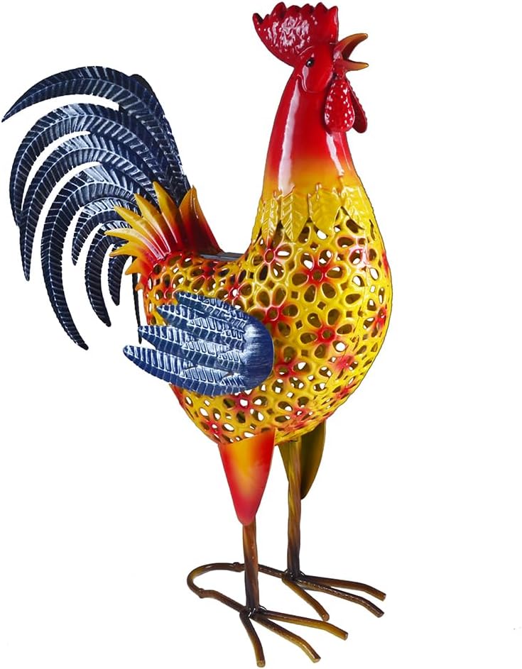 BAENRCY Solar Lights Animal Statue Metal Sculpture Rooster Ornaments Garden Decoration Metal Yard Art for Patio Lawn Backyard Outdoor Decoration (CS015)