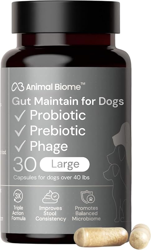 Probiótico com Prebióticos para Cães Grandes AnimalBiome S. Boulardii e FOS, 30 cápsulas