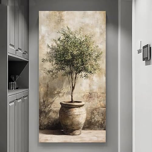 GOSRD Canvas Prints Ceramic olive tree in a terracotta pot Poster Wall Artwork For Living Room Home Decor(70X140cm)