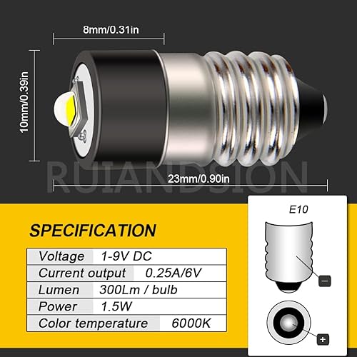 Miniatura 4 de Ruiandsion Bombillas LED E10 de 1 a 9 V con indicador de tornillo en miniatura para faros, linternas, luces de trabajo de bicicleta, lámpara de