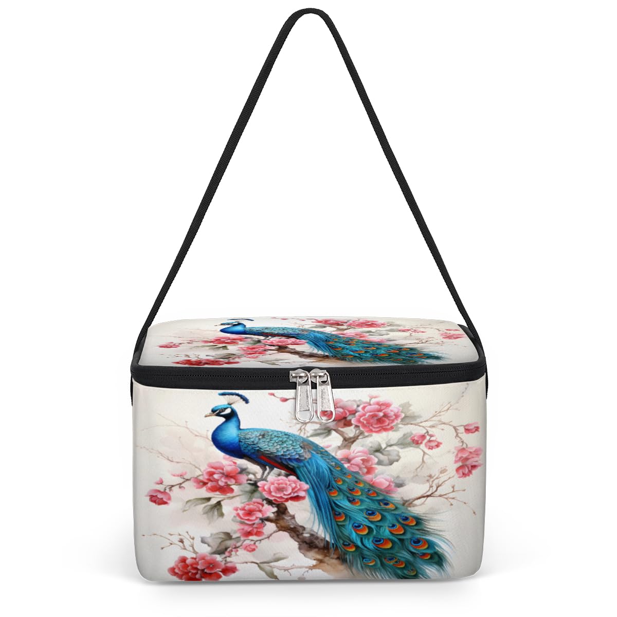 GzLeyigou Peacock Rose Lunch Bags for Women Men 9 Cans, Hot & Cold Food Delivery Bag Insulated Grocery Bag Insulated Lunch Box Peacock Cooler Bag for Office Work Picnic Beach