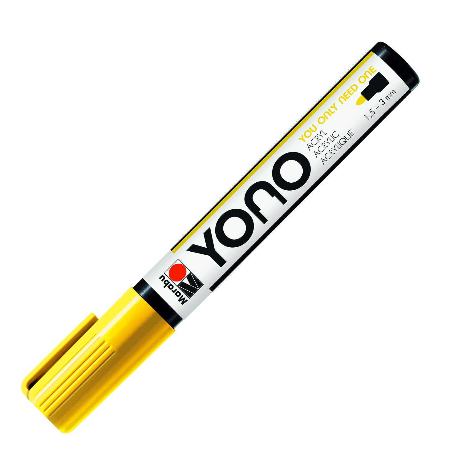 Marabu 12400103019 YONO Marker Yellow 019 Versatile Acrylic Pen with Japanese Bullet Tip 1.5-3 mm, Water-Based, Lightfast and Waterproof, for Almost All Surfaces, 1,5-3 mm