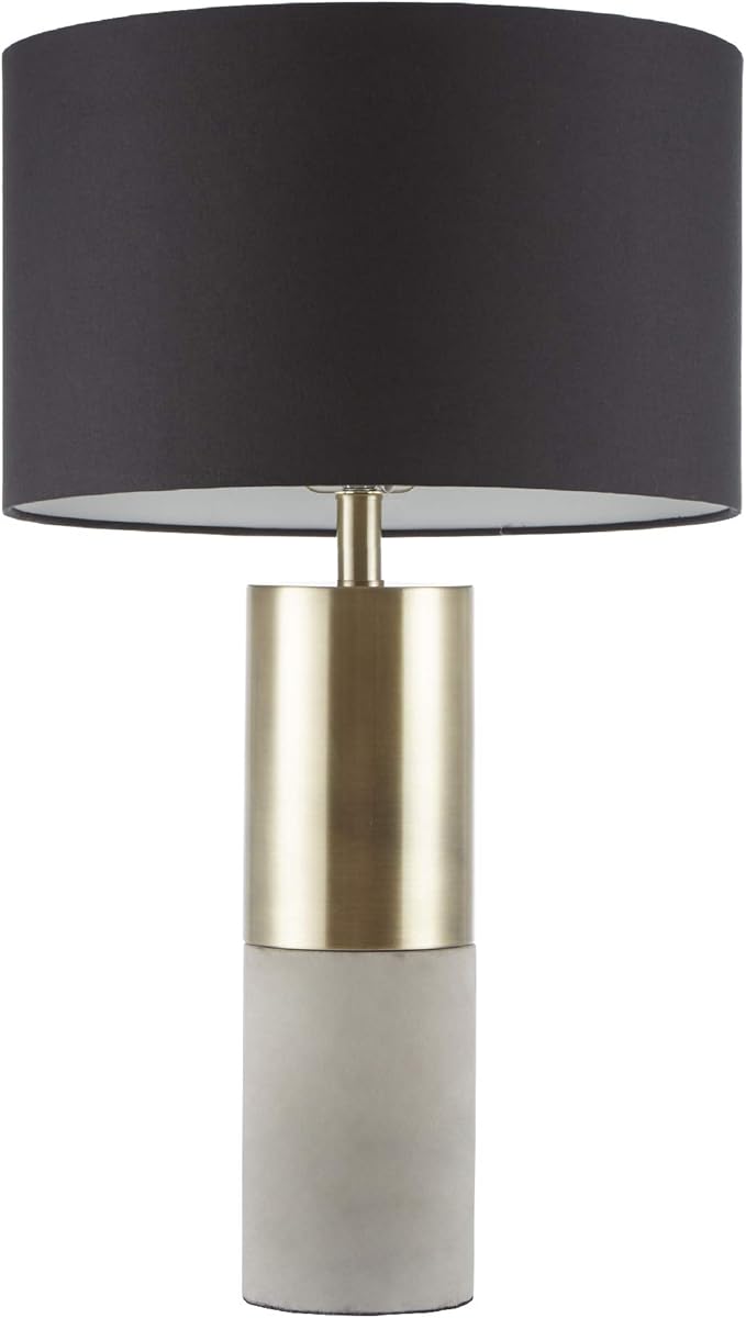 Hampton Hill Fulton Desk Lamp, Bedside Nightstand Bedroom Light Modern Luxe Metal, Concrete Base, Fabric Drum Shade Accent Furniture Décor, 27.5" Tall, Gold/Black 1 Table Lamp