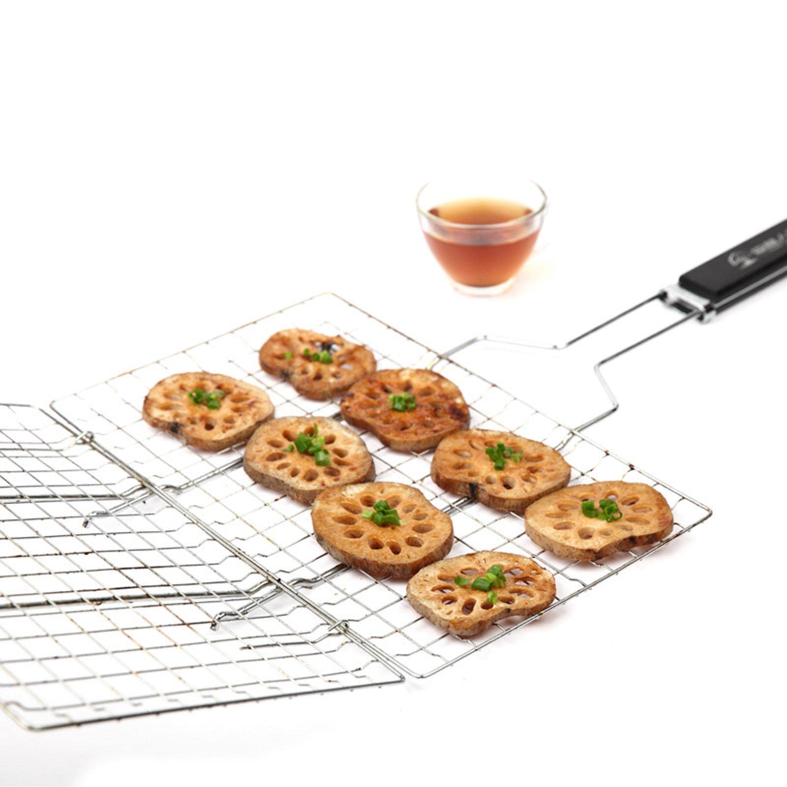 per Griglia Pesce Cestino Barbecue Rete Pieghevole Clip in Acciaio Inox Manico Antiscottatura Adatto per Picnic attività Estive