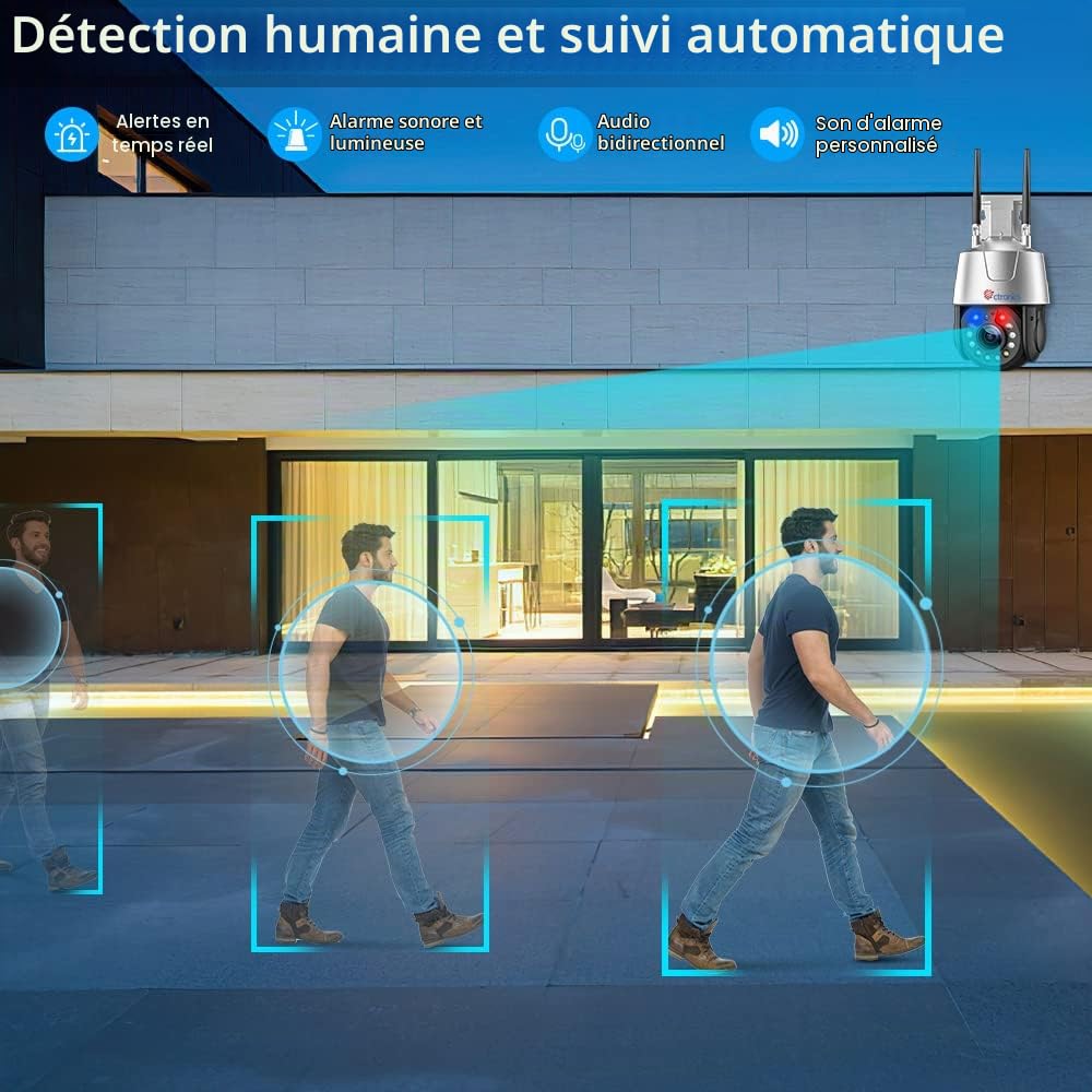 Ctronics 4G LTE 5MP 30X Zoom Optique Caméra Surveillance Extérieure IP Caméra Carte SIM avec Auto Balayage/Suivi/Zoom Vision Nocturne Couleur 150M Détection Humaine Alarme/Métal/PC/IP66