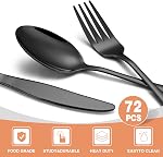 72-Piece Ensemble d'argenterie noir, Umite Chef Set de flatware avec des couteaux de Steak pour 12, Ensemble de couverts en acier inoxydable de qualité alimentaire, comprenant des couteaux de fourche, des couverts de cuisine pour le bureau à domicile Hôtel restaurant
