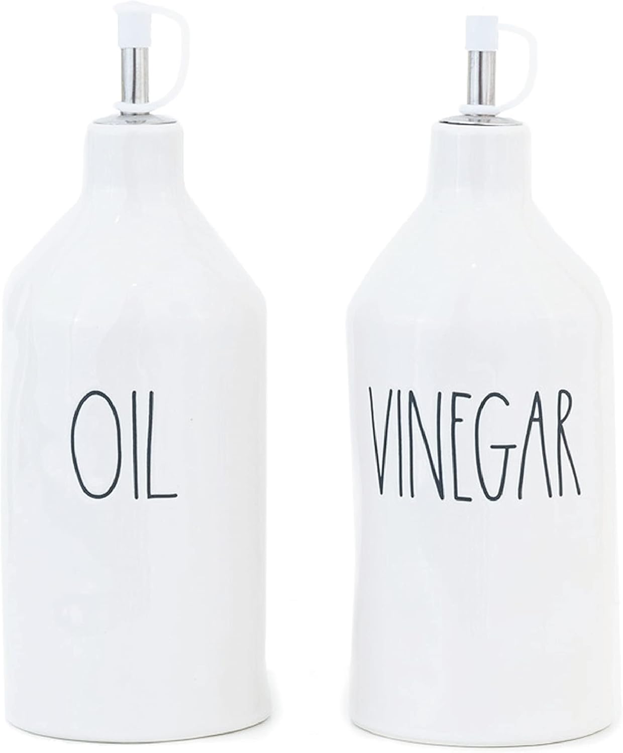 Rae Dunn Oil and Vinegar Cruets, Small Oil and Vinegar Dispenser Set, Oil Bottles for Kitchen