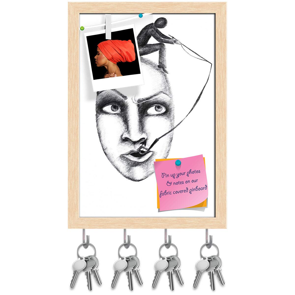 Artzfolio Abstract Art D15 Key Holder Hooks Notice Pin Board