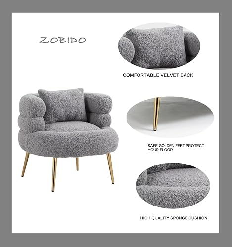 Miniatura 3 de ZOBIDO Sillas modernas de pelo de cordero, cómodas sillas tapizadas para dormitorio, sillón, sillas de comedor con patas de metal dorado, silla de