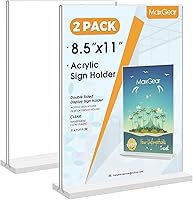 Vista 1 de MaxGear - Soporte acrílico para letreros de 8.5x11 pulgadas, paquete de 2, soporte de exhibición transparente de doble cara para la parte superior