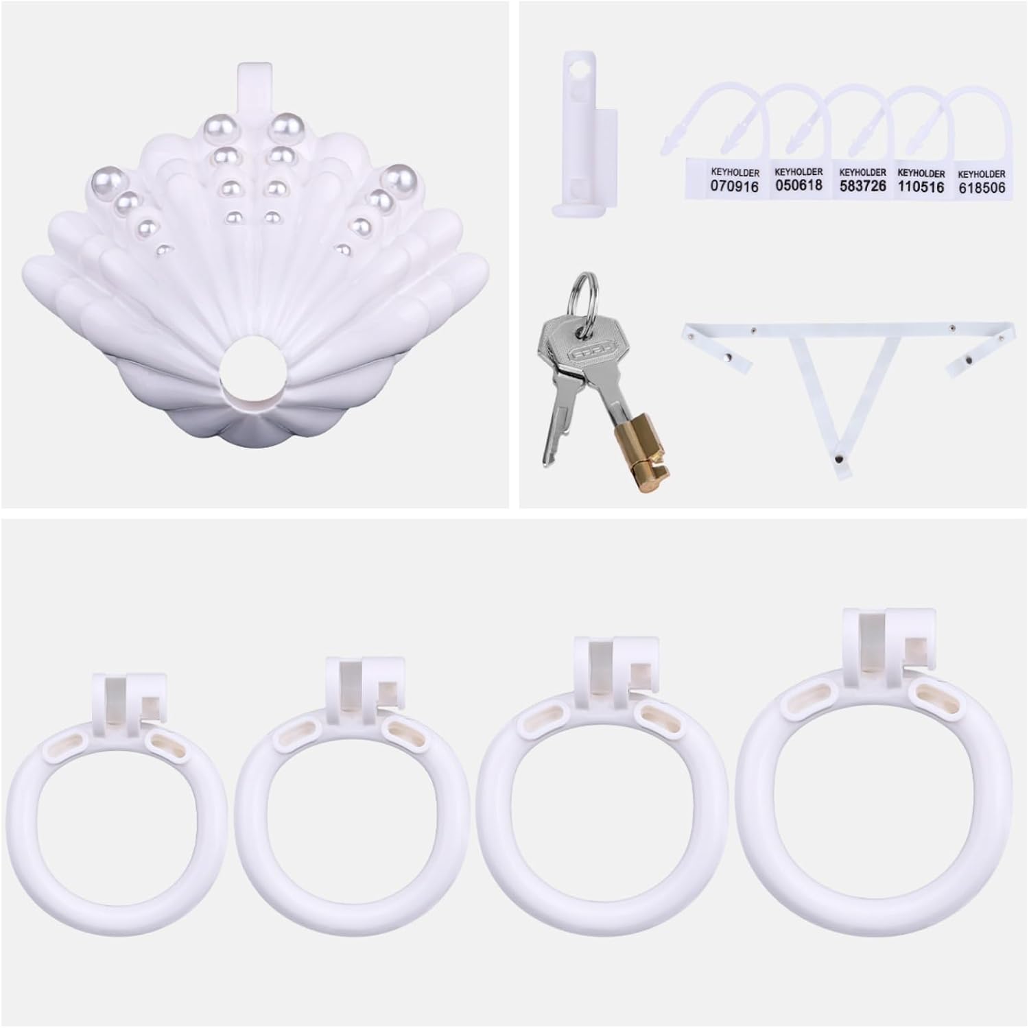 Wearable Cock Cage Chastity Panty, Shell-Shaped Chastity Device Male Cage, Lightweight Adult Sex Toy for Men - White