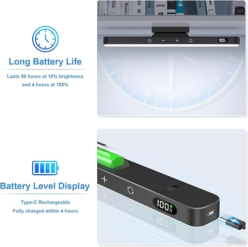 Vista 15 de WILLED - Lámparas regulables de 3 W para espejo, luz de maquillaje ajustable de 3 colores con 120 LED, 2000 mAh, recargable, control táctil, barra