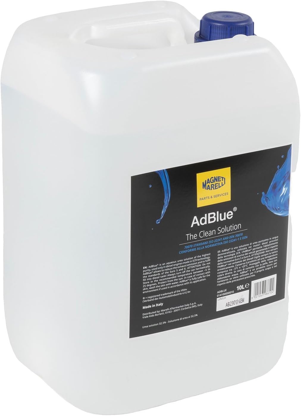 Magneti Marelli Parts & Services Ad Blue for Diesel Engines with SCR System, Adblue 10 Litre Universal Tank with Filling Spout, Anti-Crystallization Additive for Exhaust Gases, 1 Piece
