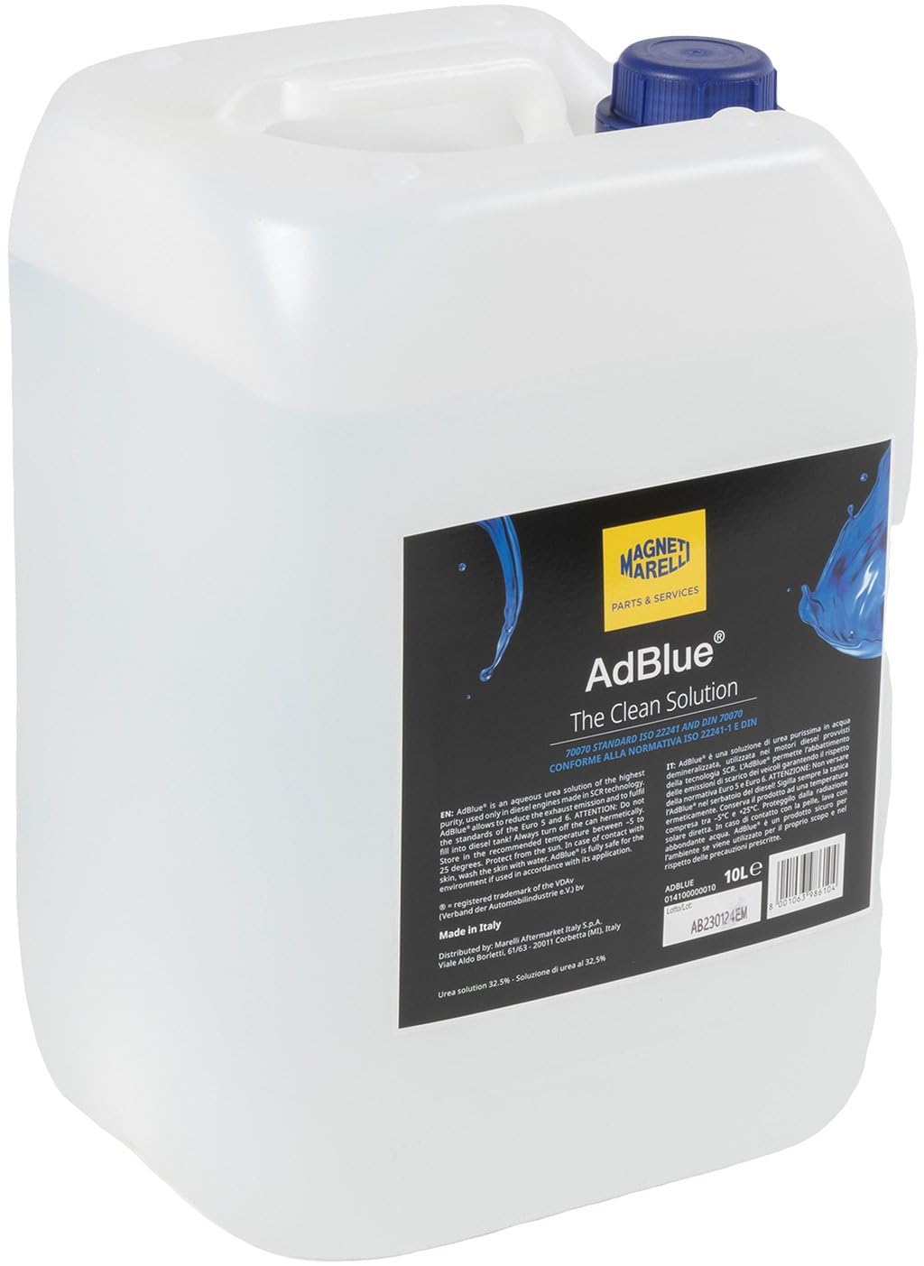 MAGNETI MARELLI AdBlue 014100000010 - Bidón de 10 litros con boquilla para rebosadero | Adblue - Bidón universal SCR de 10 litros con boquilla de llenado, aditivo anticristalización, para gases de escape