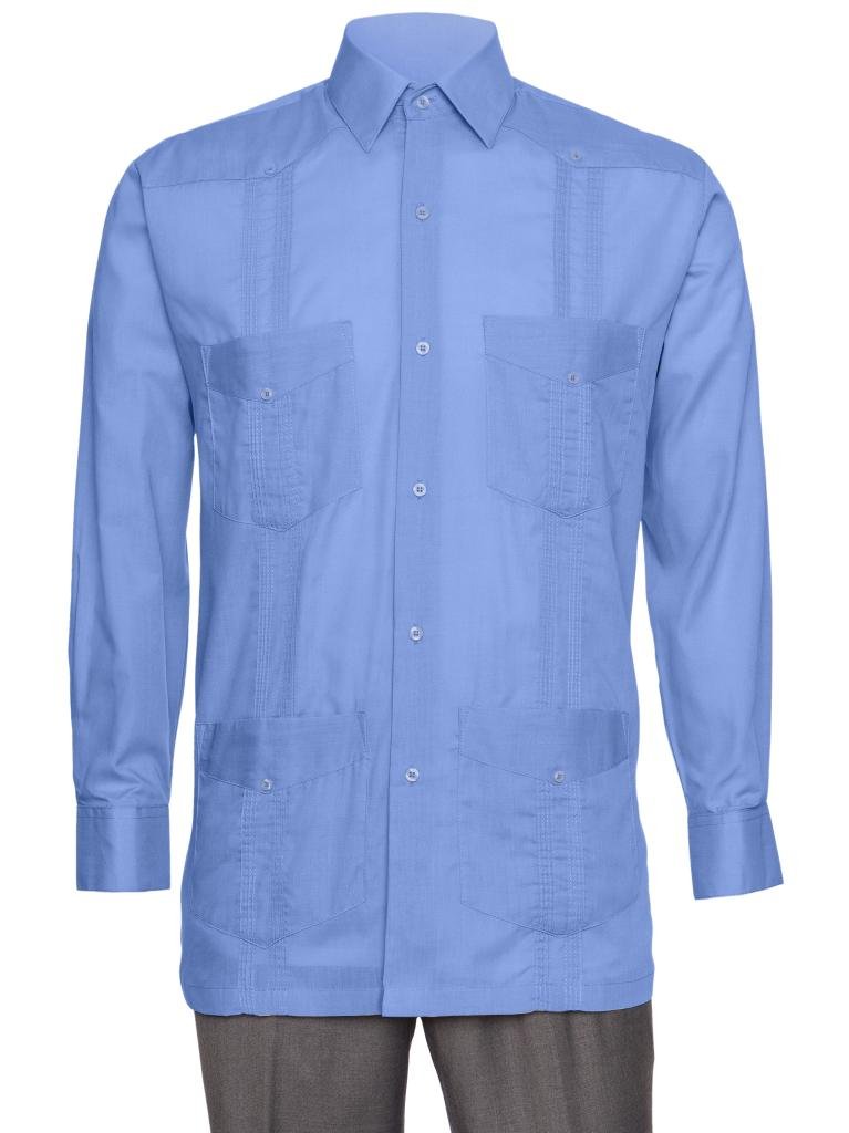 Gentlemens Collection Mens Linen Look Guayabera Shirt - Long Sleeve Cuban Shirt