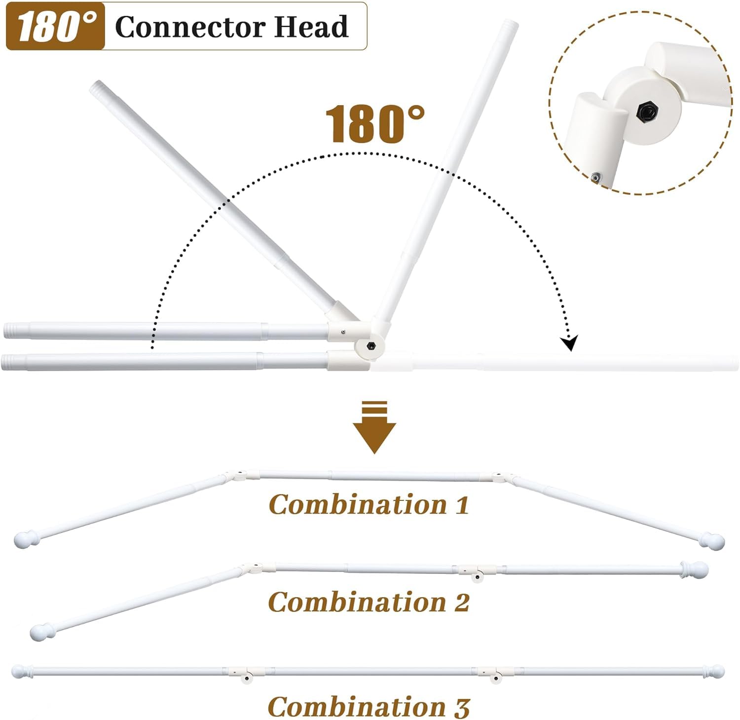 Bay Window Curtain Poles, 76-460 cm Corner Curtain Pole Set - Image 4