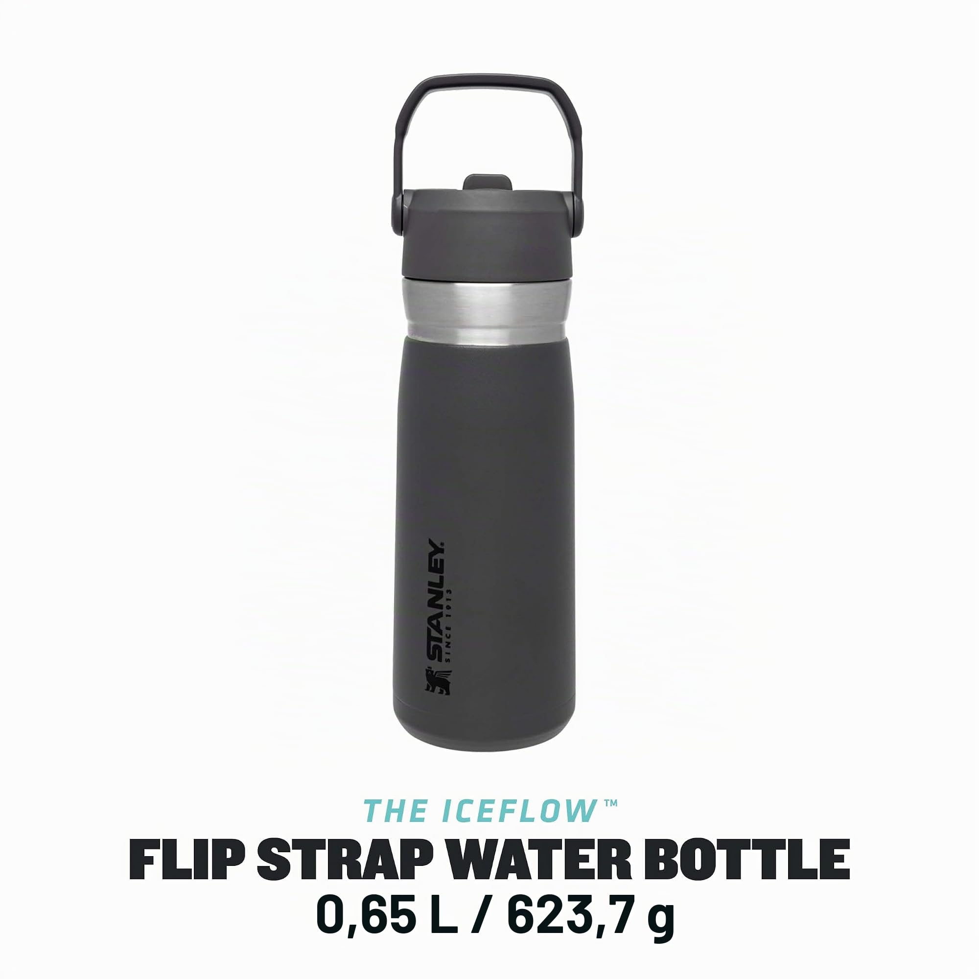 Stanley 1913 IceFlow Flip Straw Trinkflasche 0.65L - Charcoal | 12+ Std. kalt - Auslaufsicher - BPA-frei - Spülmaschinenfest