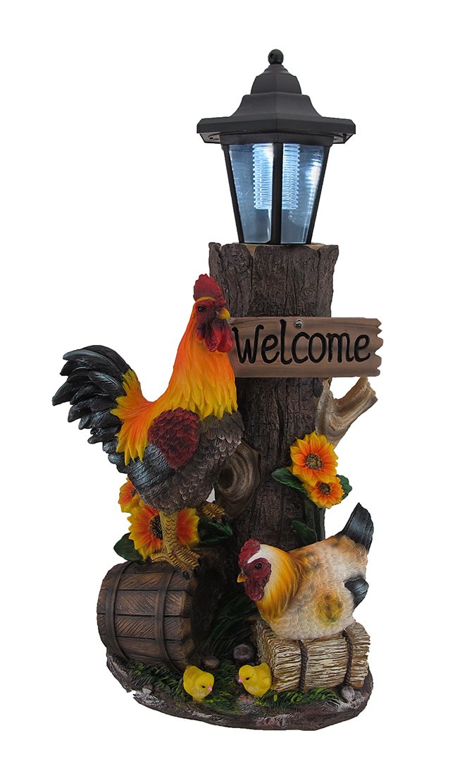 Familia de gallos Solar LED farol Estatua y señal de bienvenida