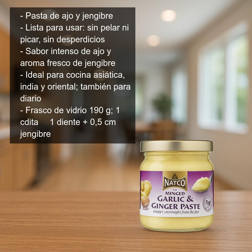 Pasta de Ajo y Jengibre 190 g en tarro de vidrio Lista para usar para woks currys marinados salsas y aliños Ahorra tiempo sin pelar ni picar