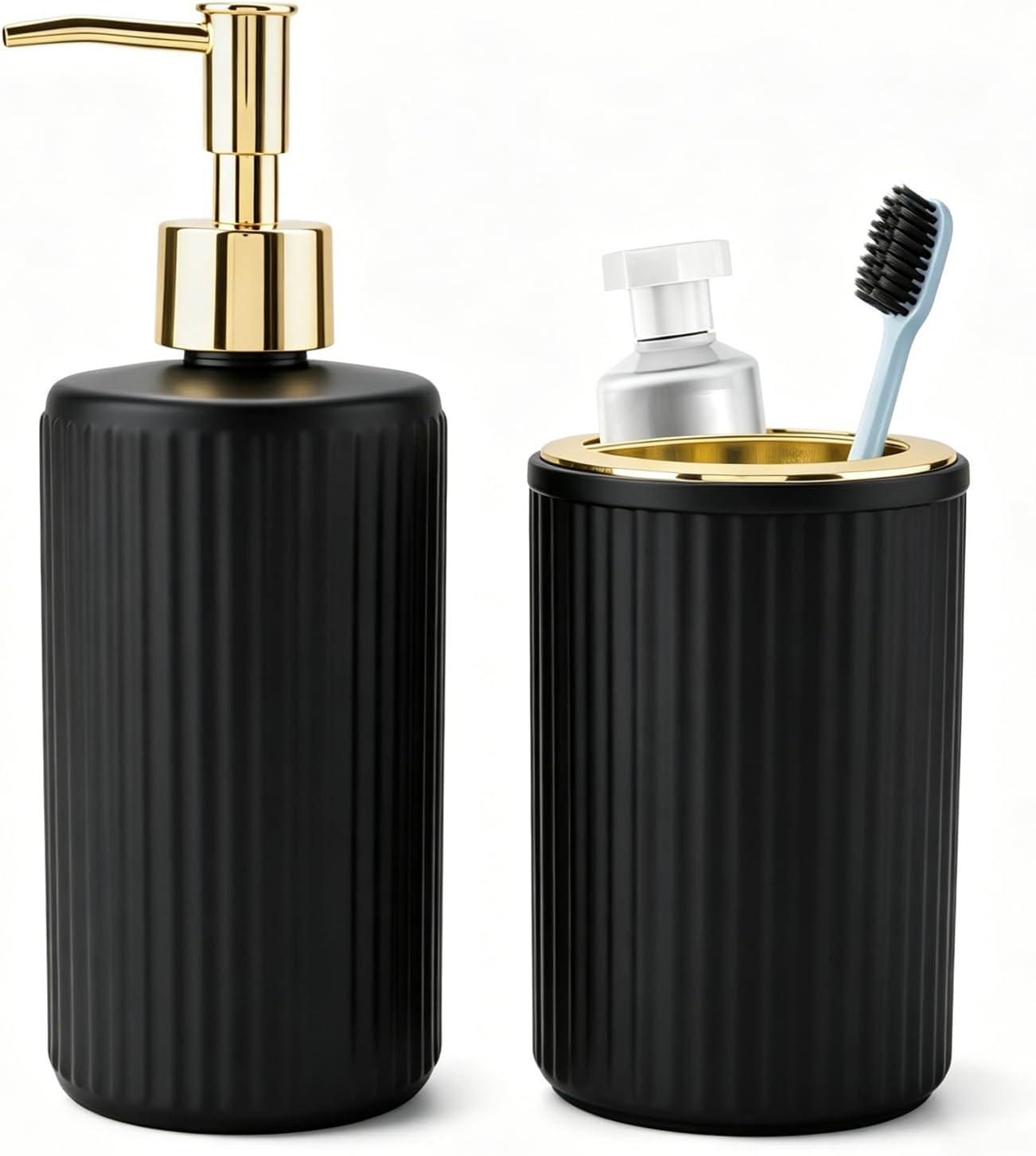 2PCS Glass Bathroom Accessories Set, Clear Glass Bathroom Set Include Soap Dispenser and Toothbrush Holder, Elegant Bathroom Decor for Housewarming Gift