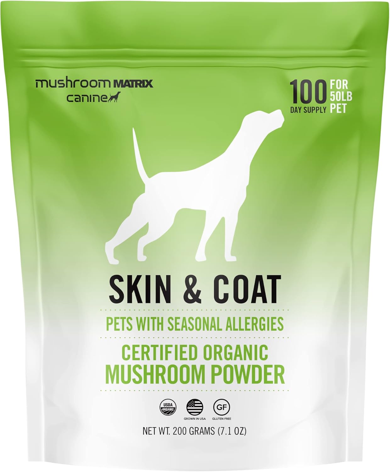Om Mushroom Matrix Skin & Coat Mushroom Pet Supplement, Provides Seasonal Allergy Skin & Coat Support for Dogs & Cats, 200 Grams, 7.1 oz