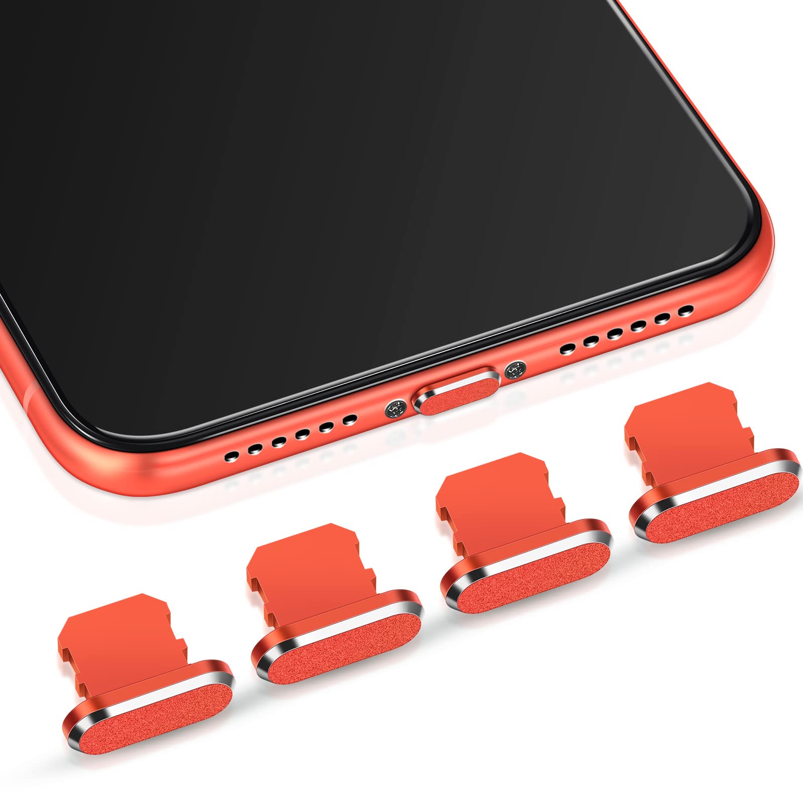 Weewooday 4 Pieces Anti Dust Plugs Compatible with iPhone 11, iPhone 12 Protects Charging Dust Cover Compatible with iPhone 11, 12, Pro, Max/X/XS/XR, 7, 8 Plus, iPad Mini/Air (Living Coral)