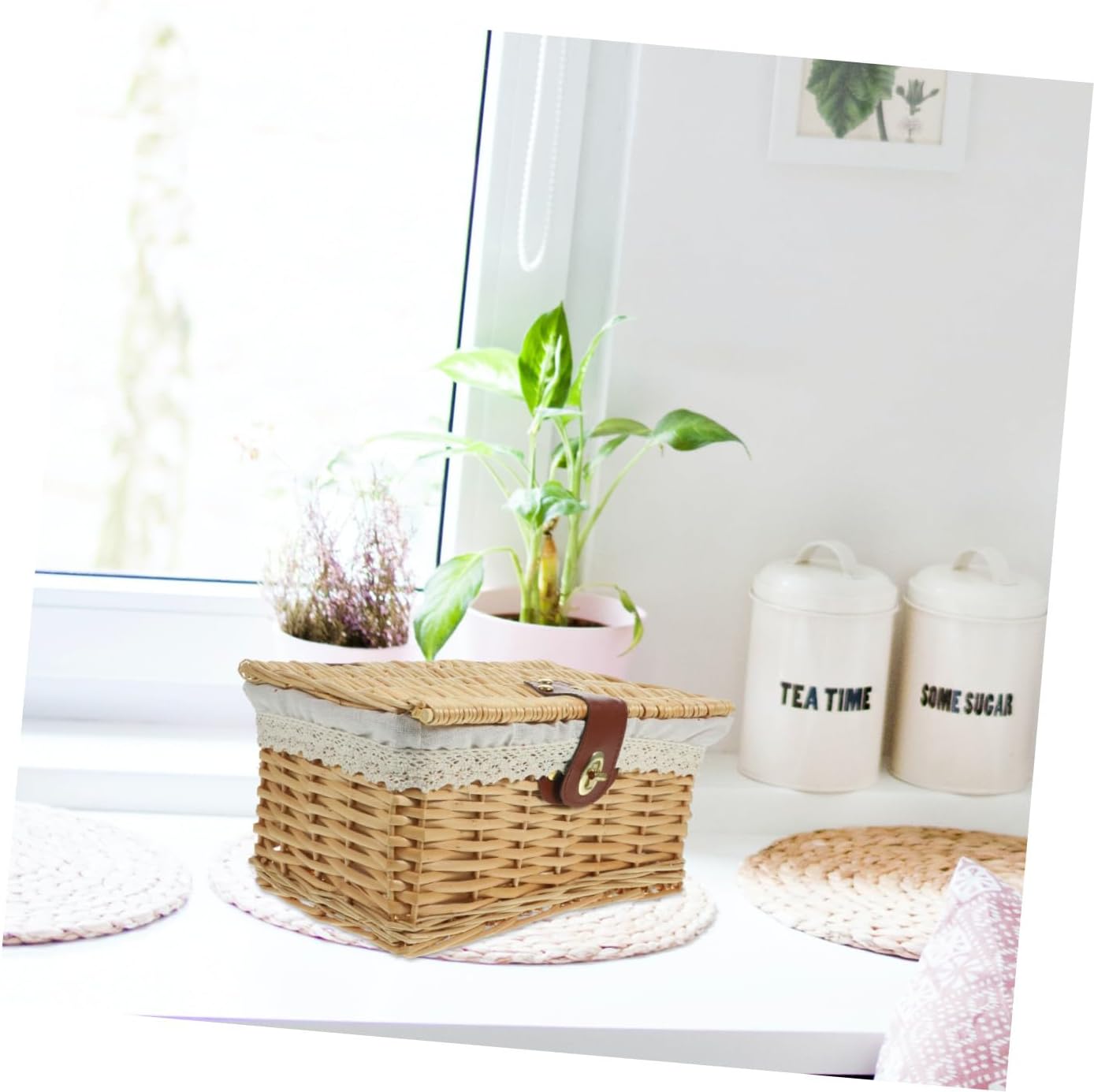 Hand Woven Storage Basket with Lid Multipurpose Sundries Organizer for Home Wicker Design for Books Magazines and Miscellaneous Items Rustic Charm for Desktop Organization