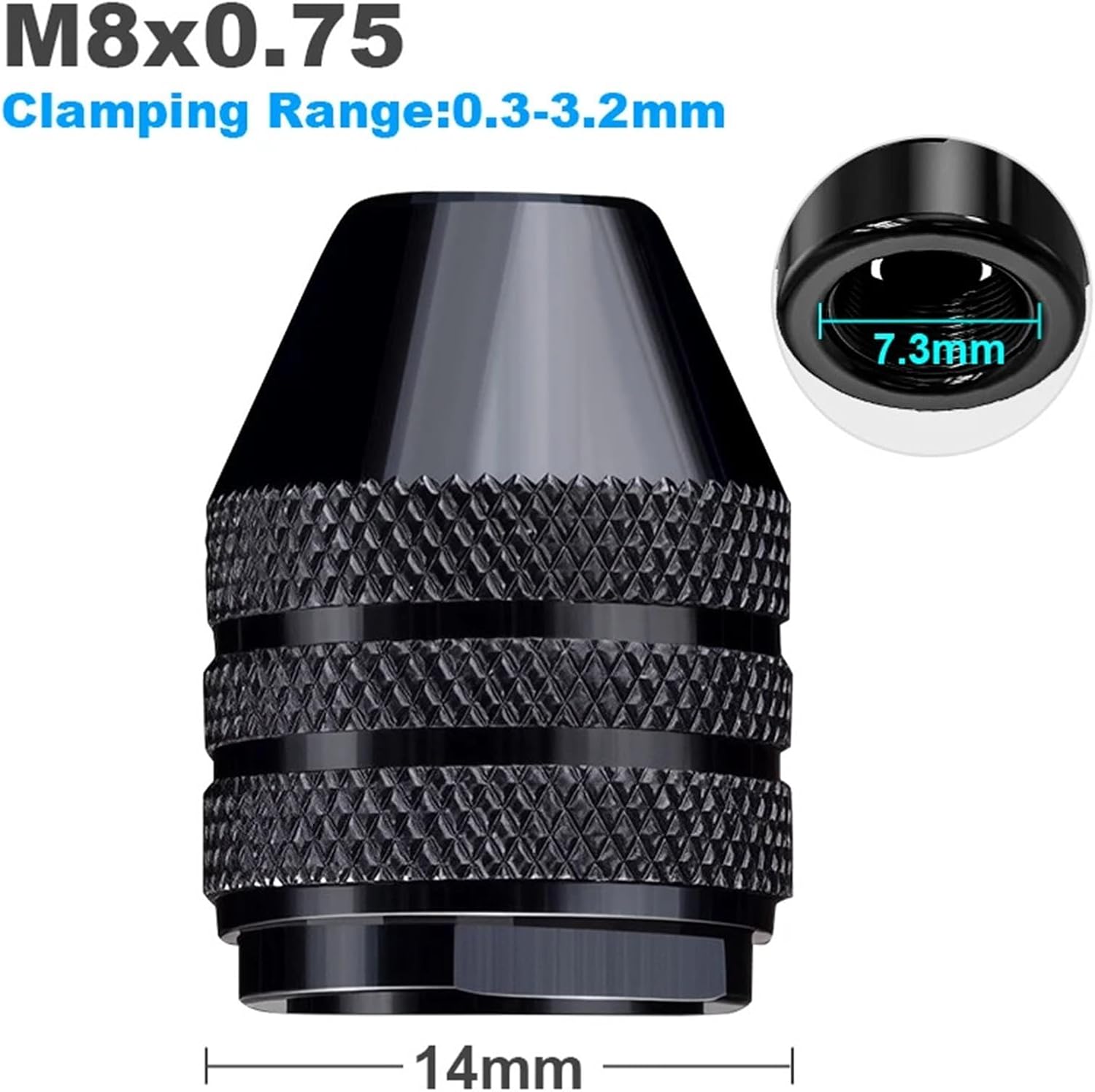 Multi Drill Chuck Keyless M7 M8 0.3-3.2mm Mini Keyless Drill Bit Chuck Adapter Rotary Tools Engraver Accessories(M8x0.75 Short)