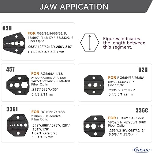 Miniatura 4 de Kit de herramientas de crimpado de trinquete coaxial para conector RF de cable coaxial RG con 5 mandíbulas intercambiables, pelacables coaxiales