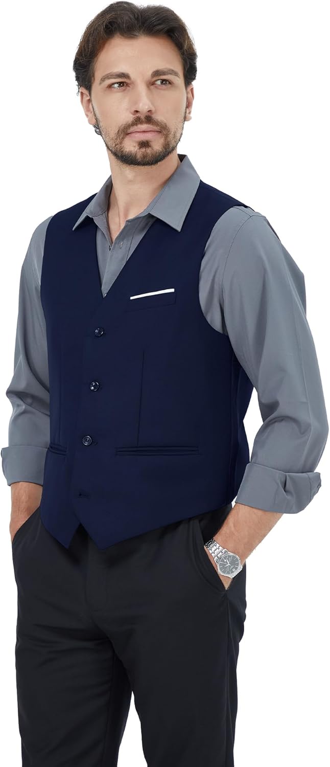 MAGE MALE Men's Suit Vests Casual Formal Dress Vest Business Slim Fit Waistcoat Vest with 3 Real Pockets for Suits Tuxedo - Image 5