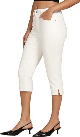 Stretch Denim Curved Hem Capri Pant
