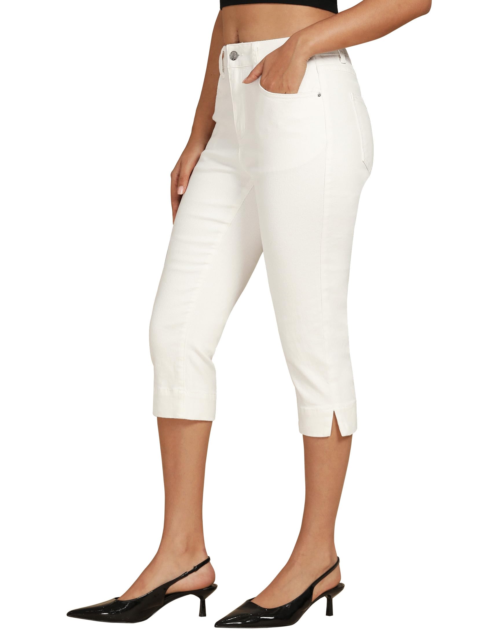 luvamia Capri Jeans for Women Trendy High Waisted Slim Split Hem Stretch Denim Jean Capris Cropped Pants Casual Summer