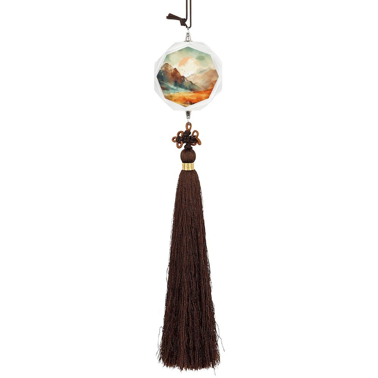 Crystal Car Pendant Charms Hexagon Crystal Rear View Mirror Charms Mountains And Sun Auto Hanging Interior Ornament Pendant Car Interior Accessories for Women Men Auto Decor