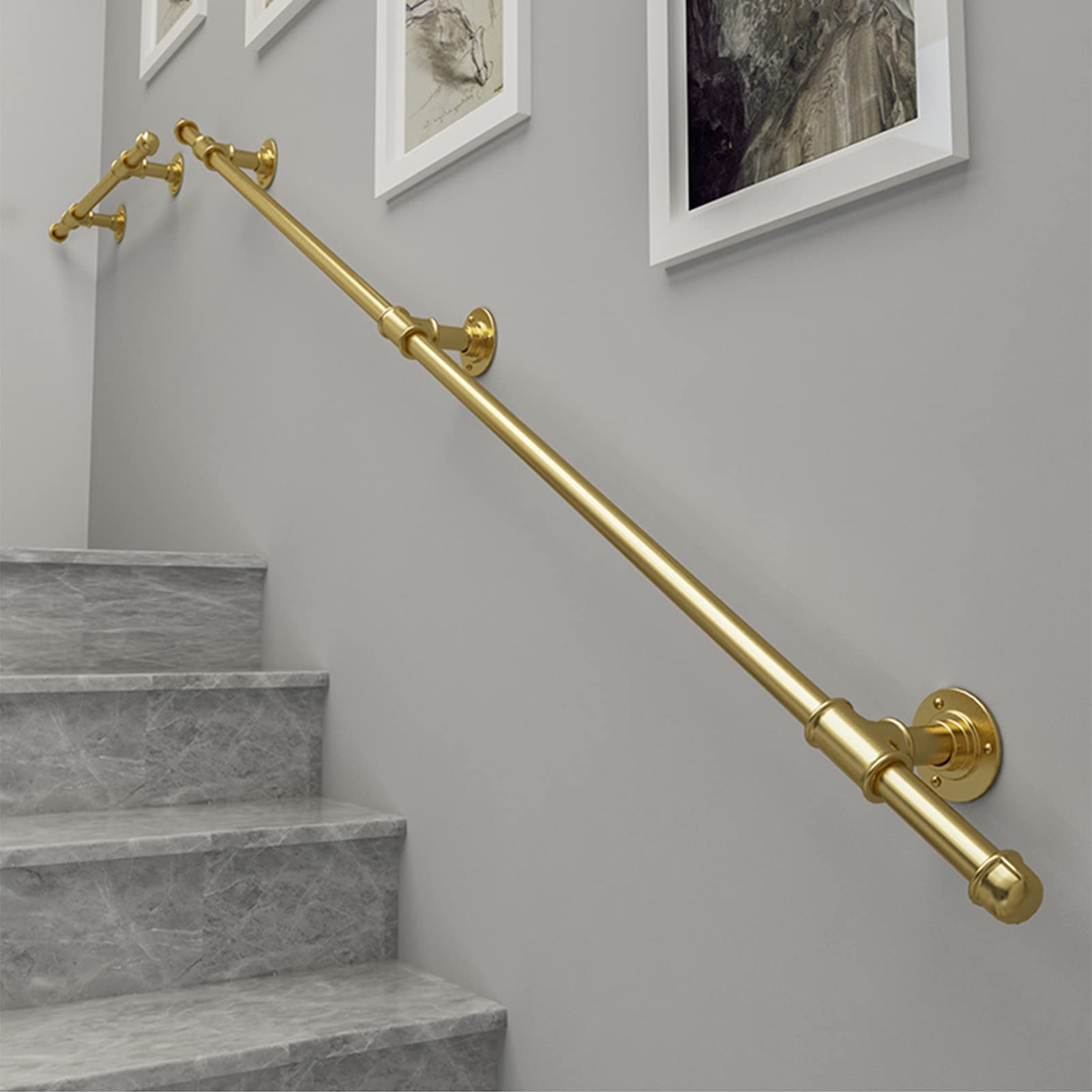 Poręcze balustrady schodowe, poręcz, schody, wewnątrz, na zewnątrz, poręcz schodowa, poręcz ręczna dla osób starszych, złota metalowa poręcz zewnętrzna z kutego żelaza (rozmiar: 270 cm)