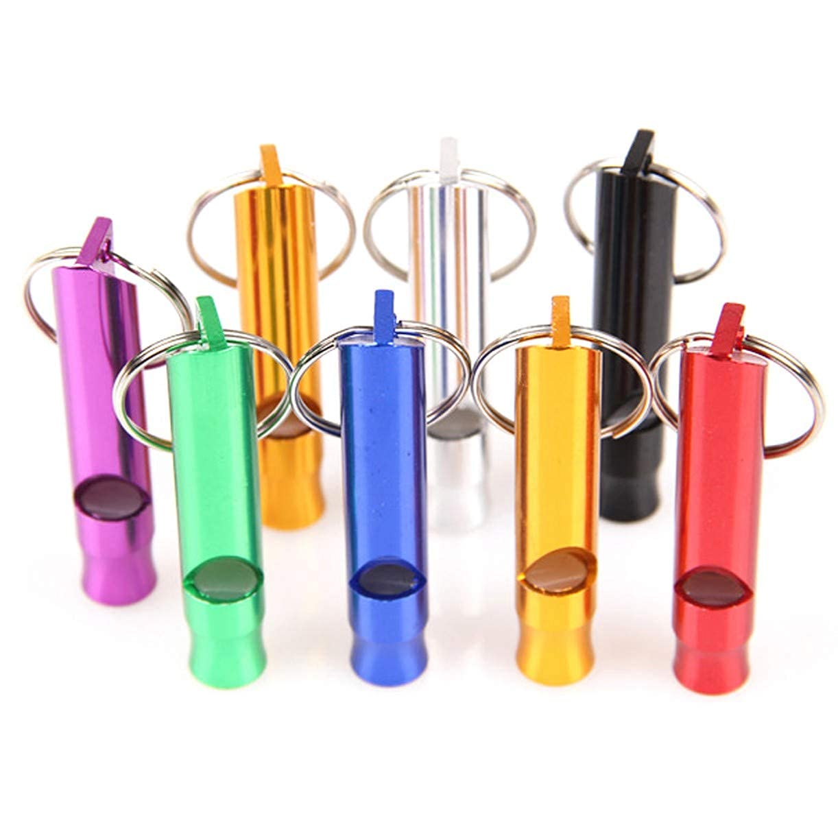 ZHONGJIUYUAN 100 Stück Aluminium-Legierung Outdoor Notfall Survival Camping Wandern Sicherheit Rettung Erste Hilfe Schlüsselanhänger Pfeife Zugpfeife (zufällige Farbe)