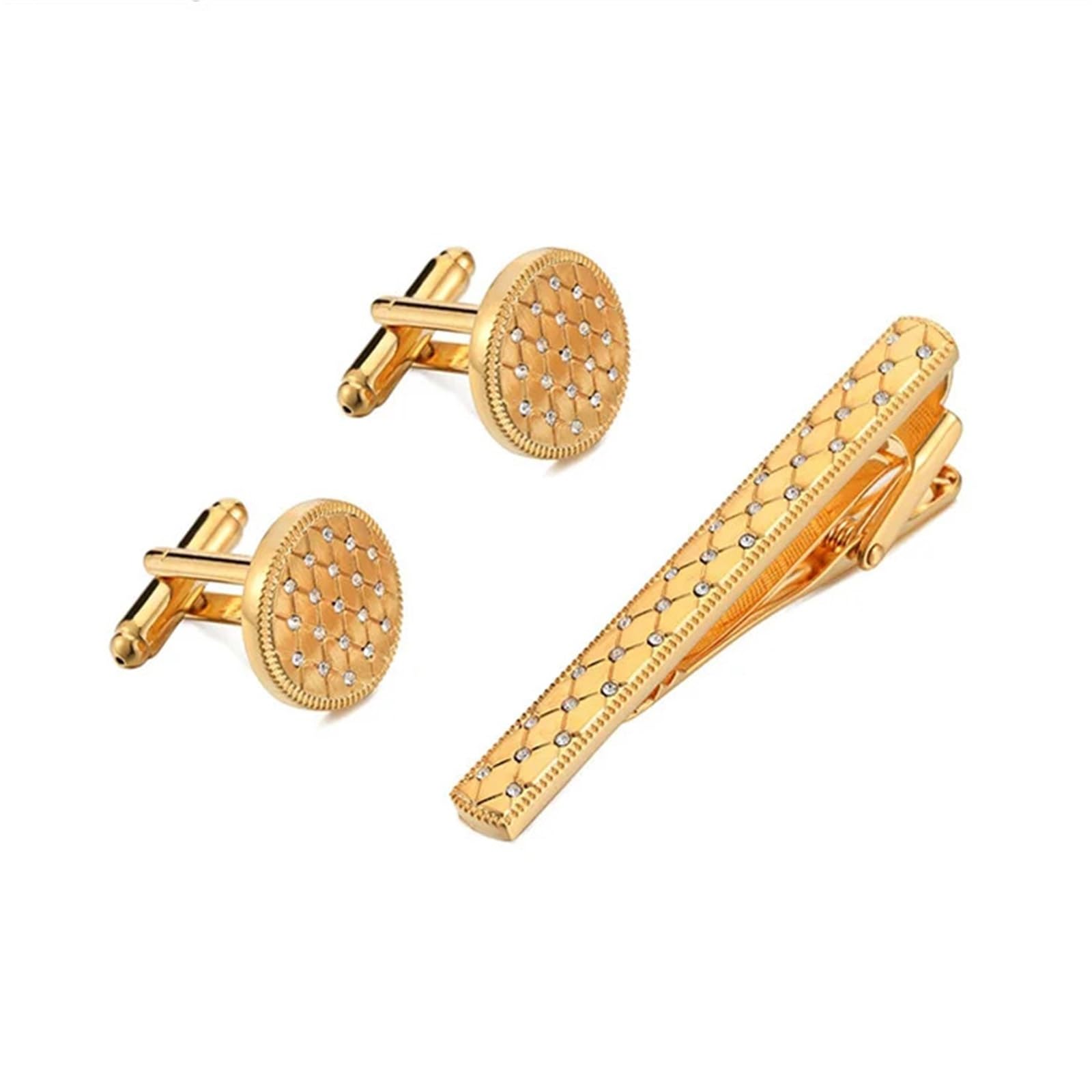 GOXQIT Gold Color Cufflinks Tie Clips Sets Crystal Tie Pin For Men Cuff Links And Tie Clip Set Wedding For Business