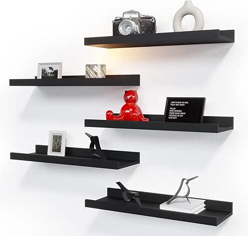 RICHER HOUSE 5 Set Floating Wall Mounted Shelves, Black Shelves